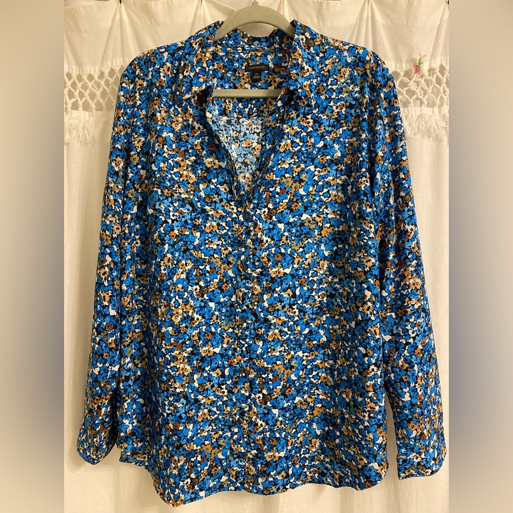 Ann Taylor Blue Floral Women's Top, Size XXL (US 18)